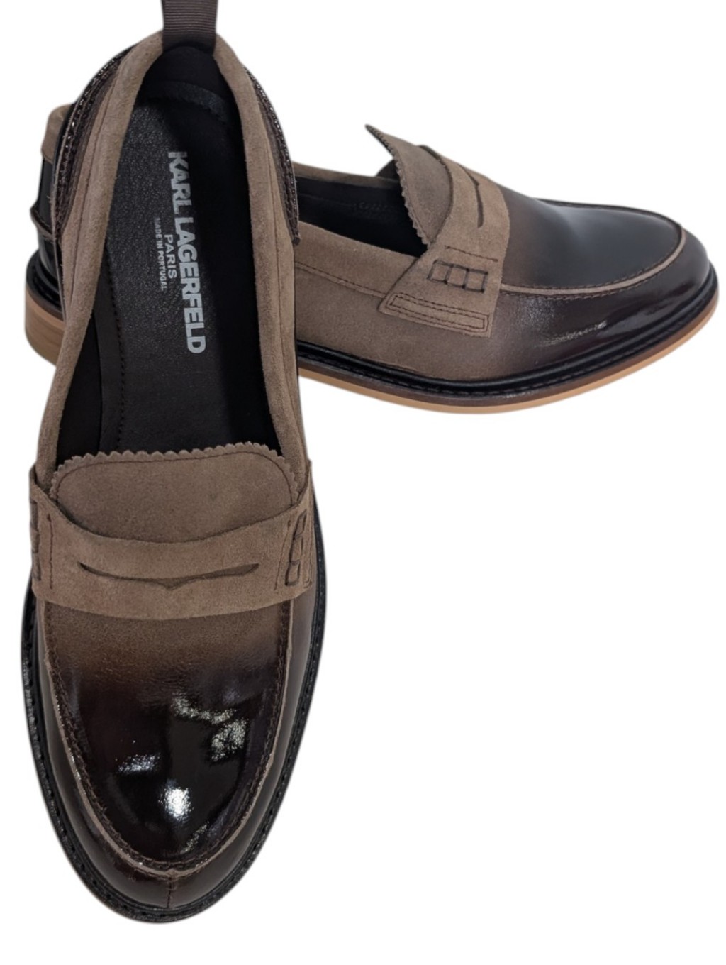 Karl Lagerfeld Paris White Label Suede Penny Loafers In A Brown Ombr..Size 9.5